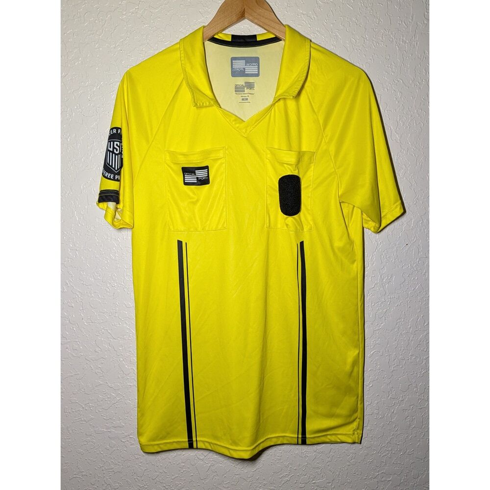 M USA Soccer Referee Polo Yellow Official Sports Jersey Shirt